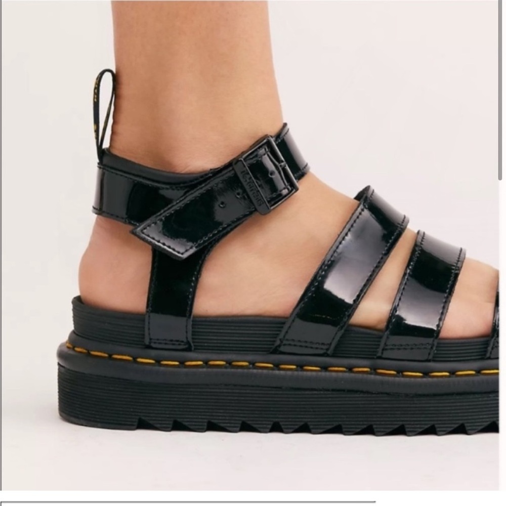 Dr. Martens Black Patent Leather Blair Platform Sandals